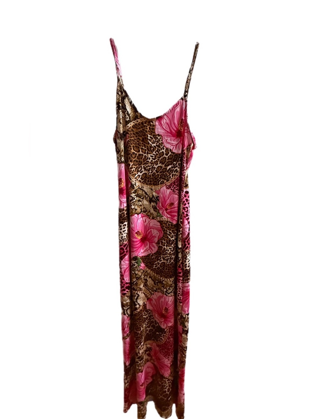 Maxi Slip Dress with Pink Floral & Leopard Print